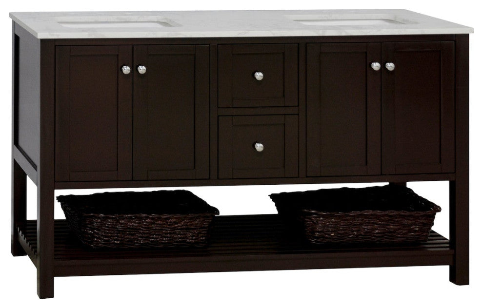 Lakeshore 60" Double Bathroom Vanity, Chocolate, Engineered Carrara