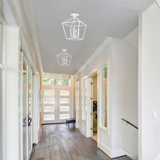 12 in. 4-Light Farmhouse White Semi- Flush Mount Ceiling Light With Caged Shade