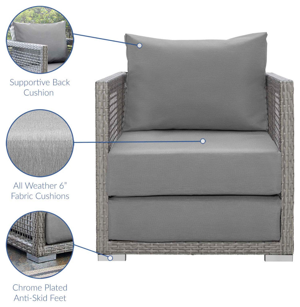 Modern Outdoor Patio Chair and Coffee Side Table Set, Rattan Fabric, Grey Gray