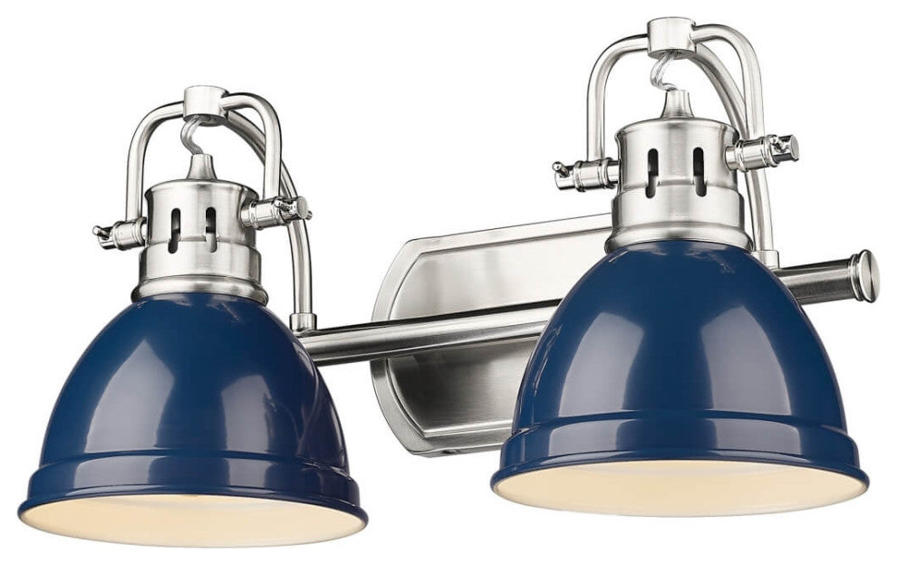 2 Light 17" Bath Vanity Light, Pewter With Navy Blue Shade