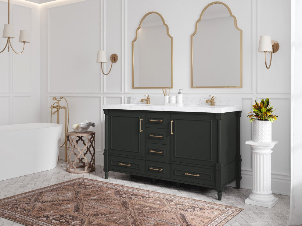 Aberdeen 60 Double Bathroom Vanity in Black Top 2" Pearl Gray