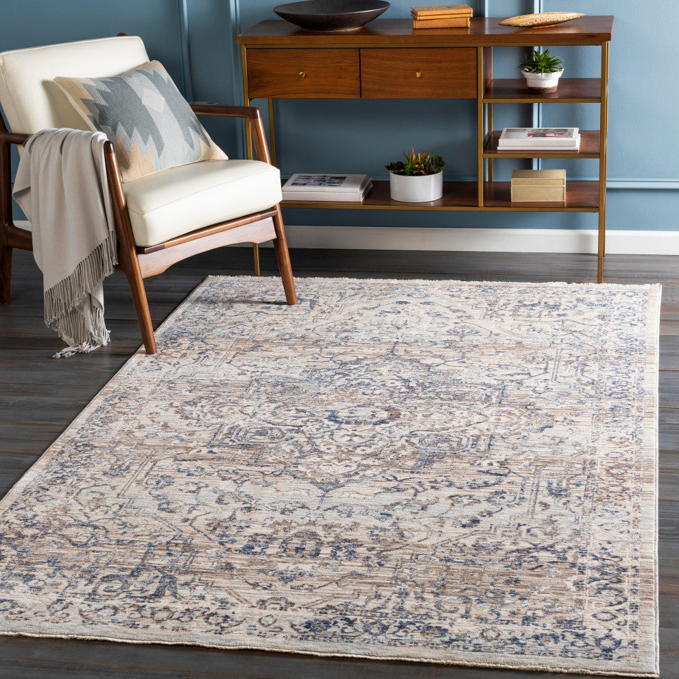 Surya Palazzo PZL-2304 3'3"x8' Rug, Navy/Denim/Pale Blue/Taupe/Cream/White/Blush