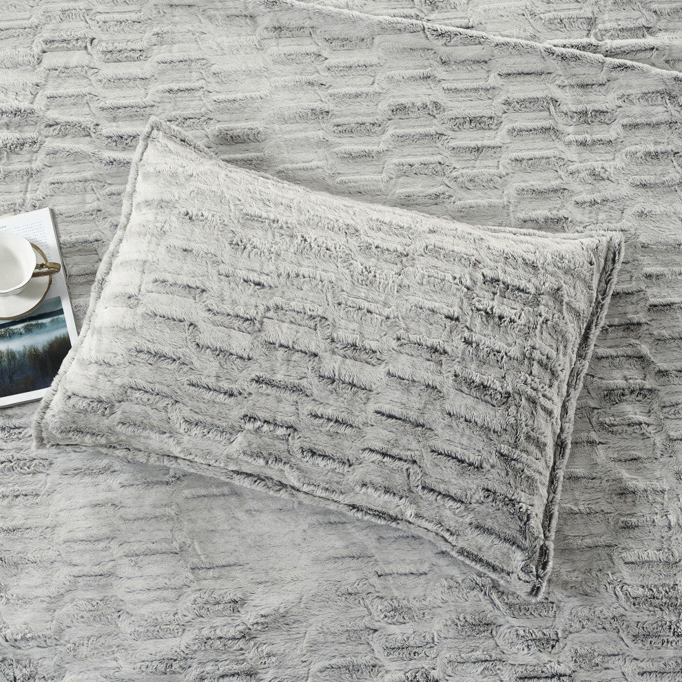 3 Piece Faux Fur Set Duvet, Angela, 102" X 90