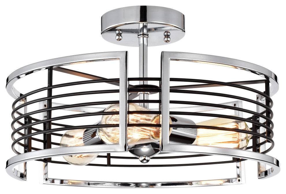 CHLOE Lighting IRONCLAD Industrial 3-Light Chrome Semi-Flush Fixture