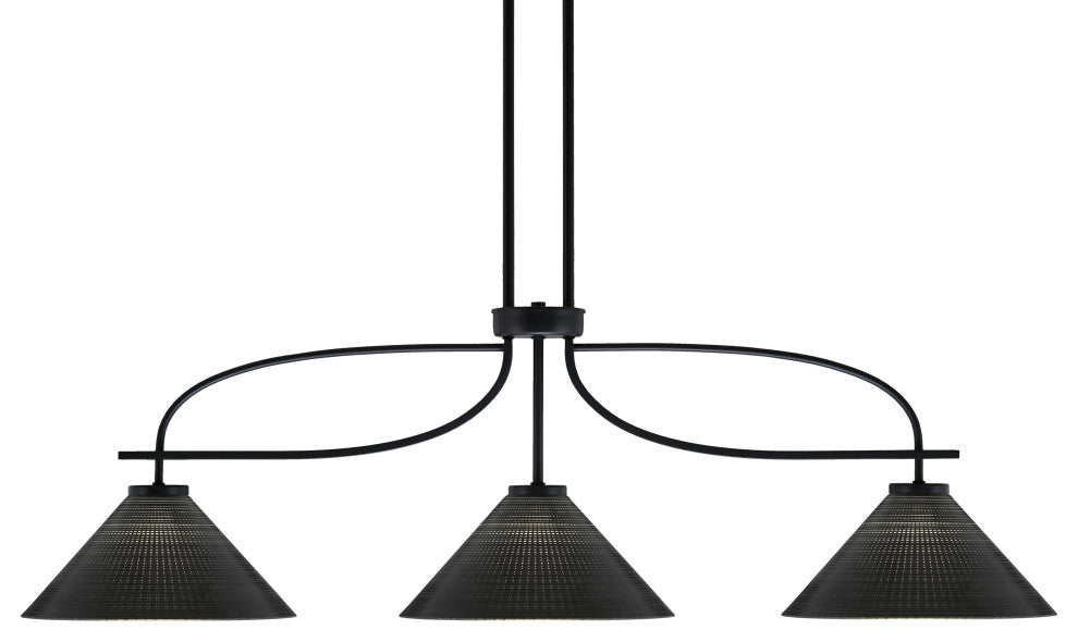 Cavella 3 Light Island Light, Matte Black Finish, 12" Black Matrix Glass