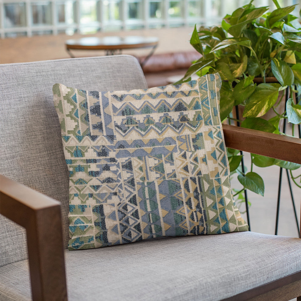Plutus Blue Pyramids Border Luxury Throw Pillow, 12"x20"
