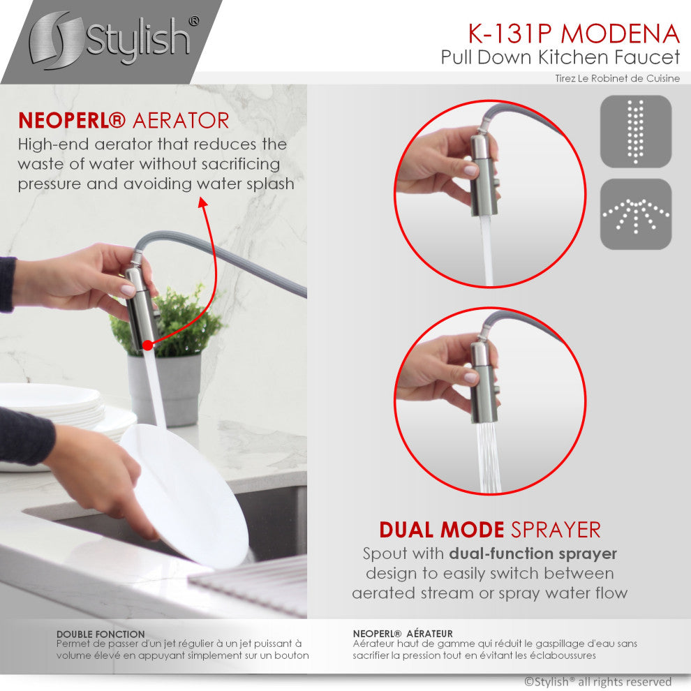 STYLISH Modern Single Handle  Pull down Sprayer  Kitchen Faucet in Gunmetal