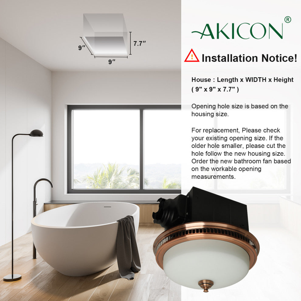 Bathroom Exhaust Fan  LED Light and Nightlight 110CFM 1.5 Sone Antique Copper
