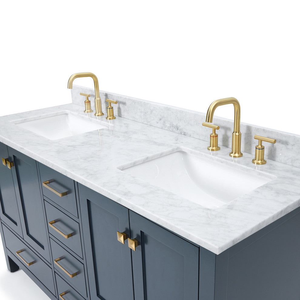 ARIEL Cambridge 61" Rectangle Sinks Bath Vanity Carrara Marble