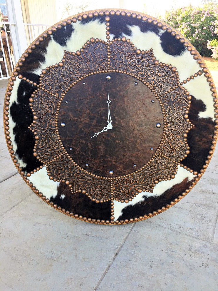 Cowhide Decorative Wall Clocks, 24"x24"