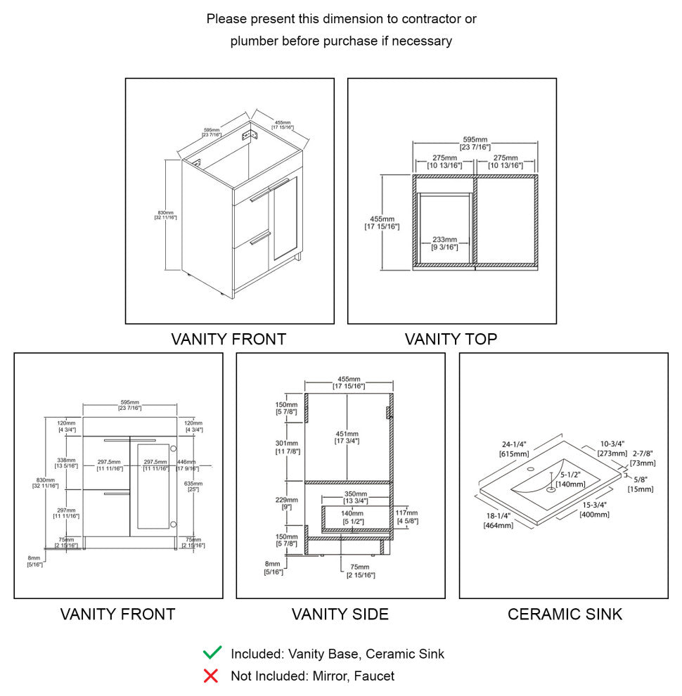 Freestanding Bathroom Vanity With Top Mount Sink, Classic Oak, 24'' Ceramic Sink