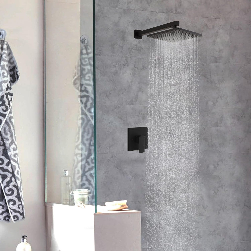 CASAINC 9" Wall Mounted Square Shower System Set Single Handle, Matte Black