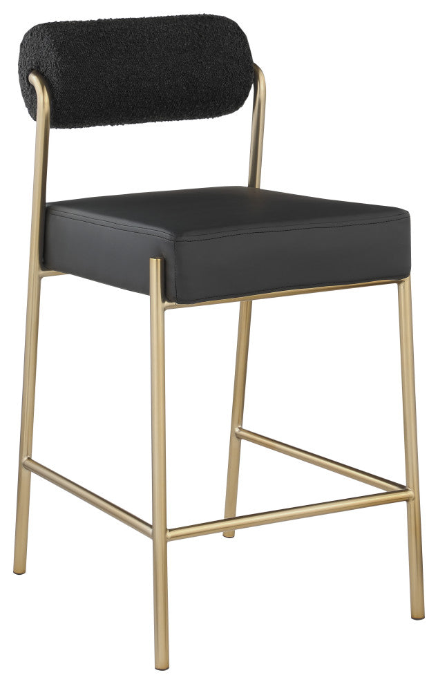 Carly Faux Leather Seat/Boucle Fabric Back Counter Stool, Black