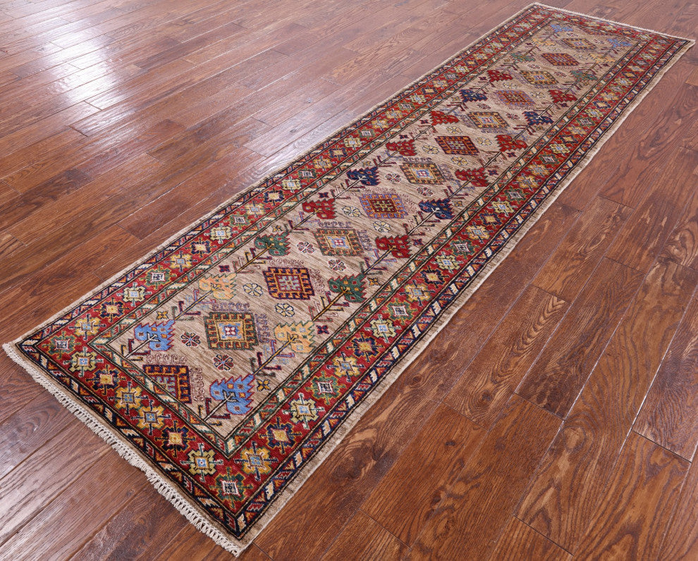 Runner Super Kazak Handmade Wool Rug 2' 9" X 10' Q7702
