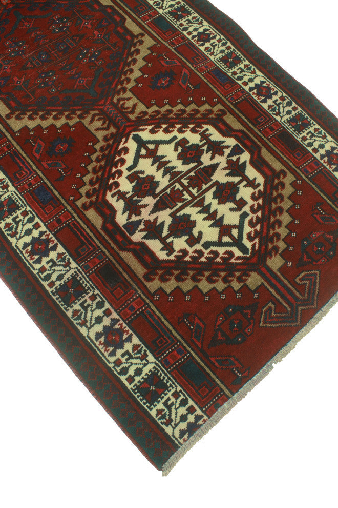 Fine Vintage Distressed Mohamet Red/Ivory Runner, 3'4x10'5