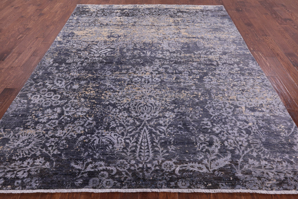 8' 2" X 10' 0" Wool and Silk Modern Handmade Rug Q10324
