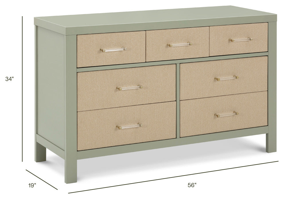 Eloise 7-Drawer Assembled Dresser, French Sage and Performance Sand Eco-Weave