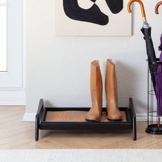 Single-Tier Black Stand With 2-Pair Rubber Boot Tray My Blue Heaven