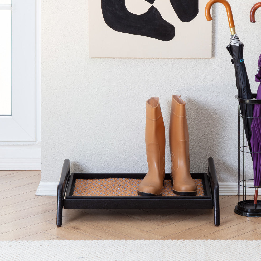 Single-Tier Black Stand With 2-Pair Rubber Boot Tray My Blue Heaven