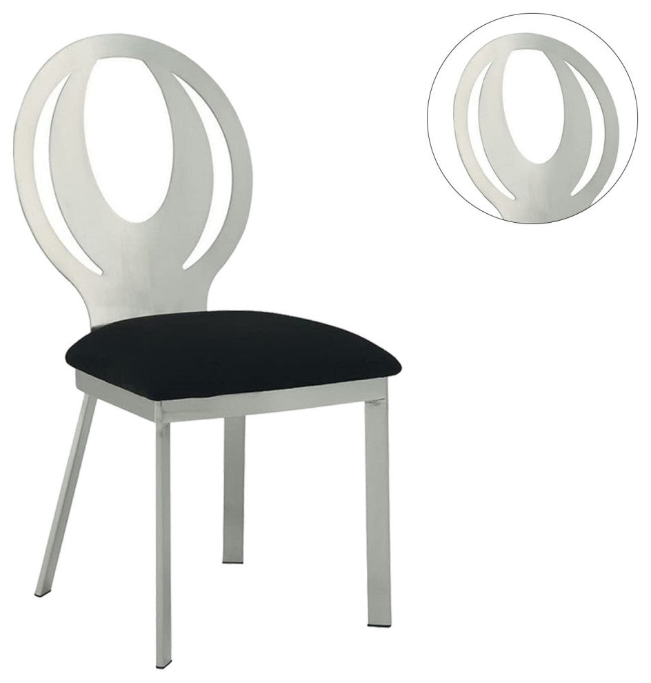 Set of 2 Microfiber and Metal Side Chairs, Silver and Black Finish