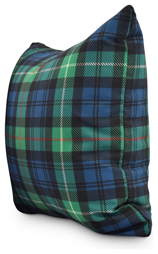 Tartan Plaid Holiday Print Decorative Outdoor Throw Pillow, Navy Blue, 16"