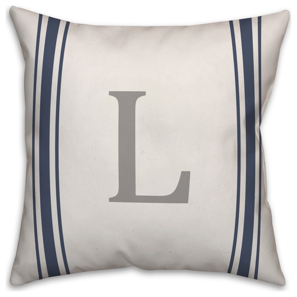 Blue Farmhouse Stripe Monogram - L 18x18 Spun Poly Pillow