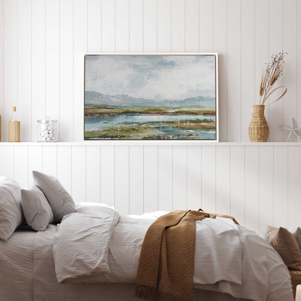 "Lakeside Afternoon Delight" - A Tranquil Waterscape for Refined Interiors