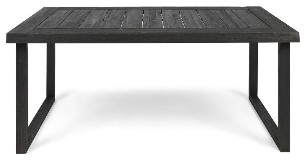 GDF Studio Ann Outdoor 69" Acacia Wood Dining Table, Sandblast Dark Gray Finish
