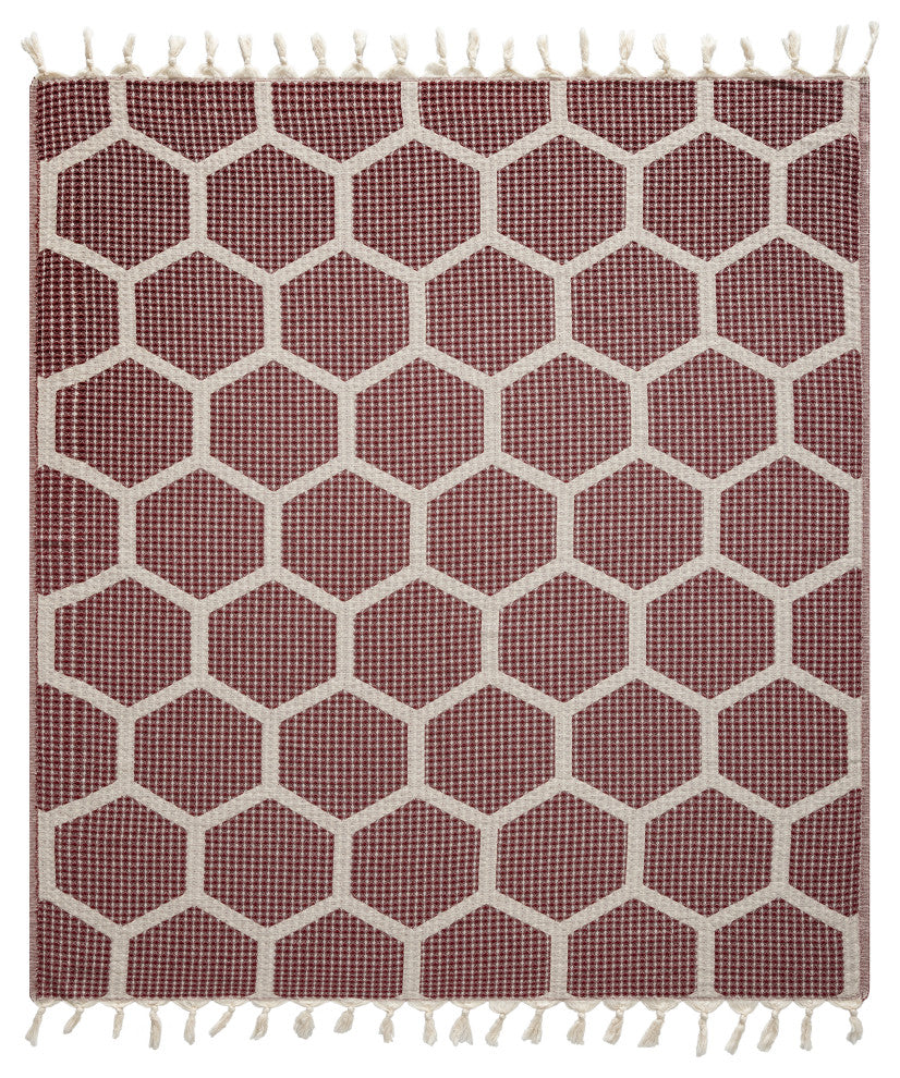 Blue/ Cream Geometric Turkish Organic Cotton Throw Blanket, Red