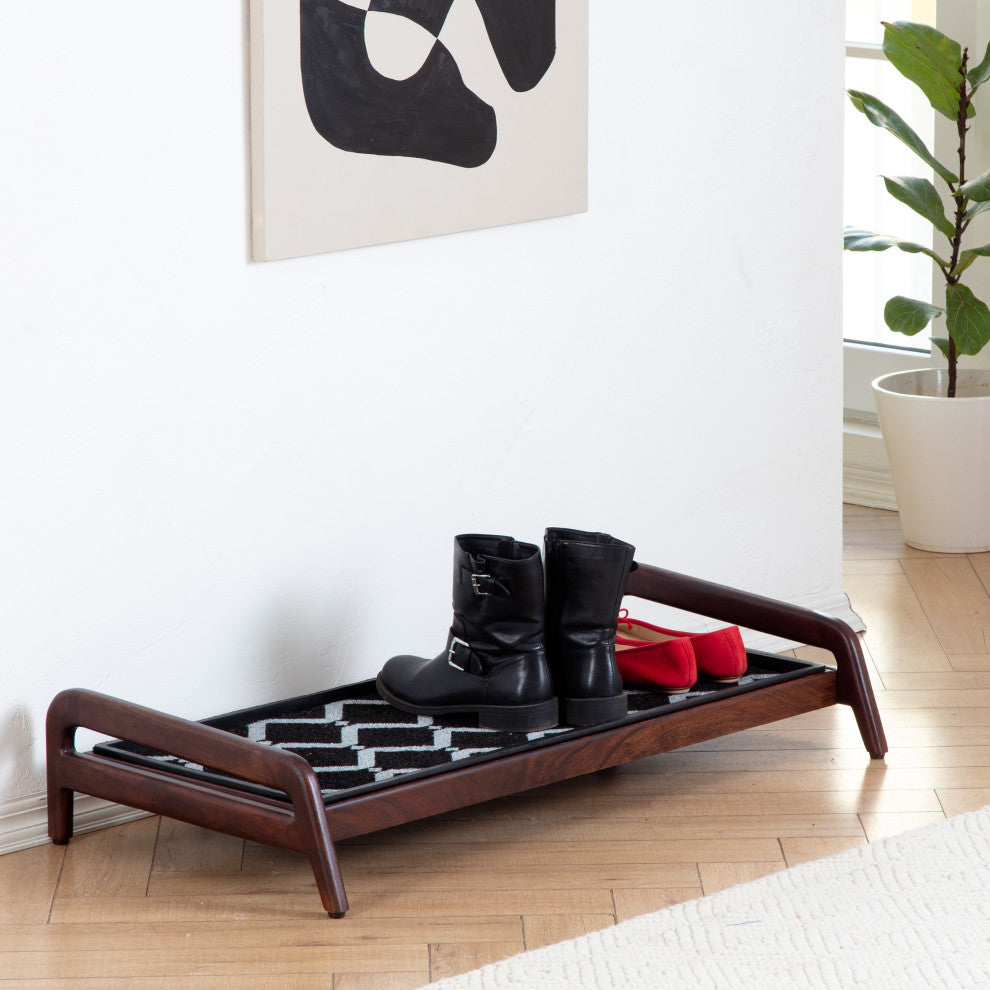 Single-Tier Brown Stand With 3-Pair Rubber Boot Tray San Tropez