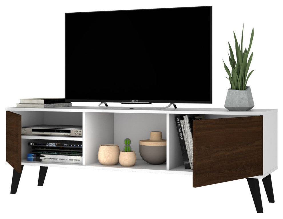 Doyers 62" TV Stand, White and Nut Brown