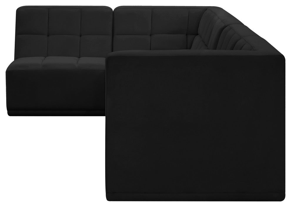 Relax Velvet Upholstered 4-Piece L-Shaped Modular Sectional, Black