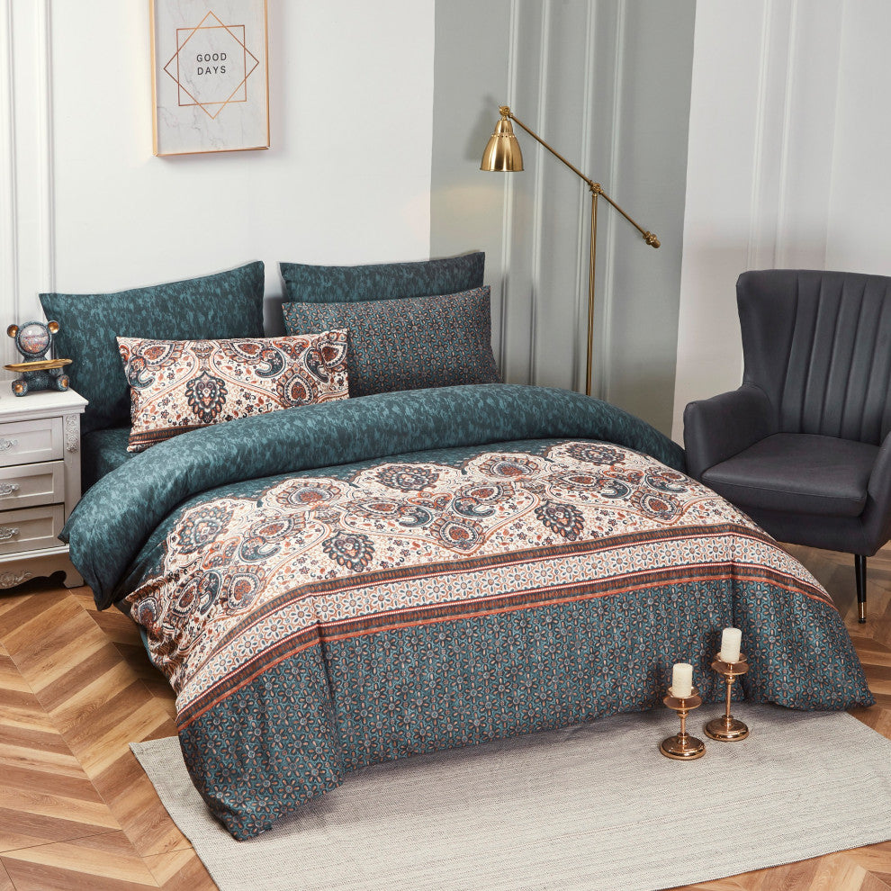 Tache Paisley Damask Lattice Floral Duvet Cover, Twin