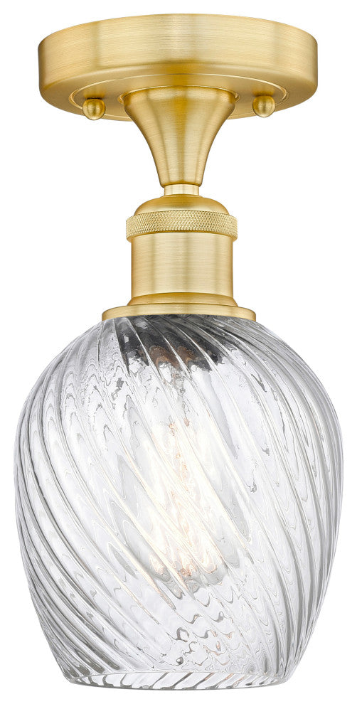 Salina-1 Light 5" Flush Mount-Satin Gold, Clear Spiral Fluted Glass Shade