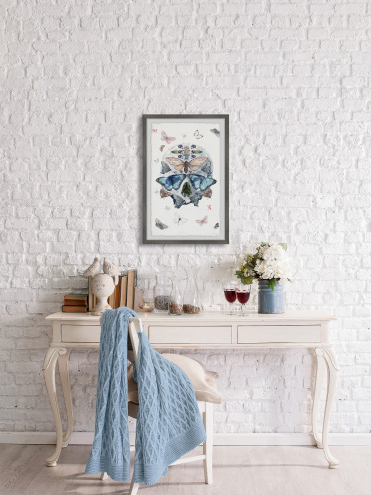 "Blooming Butterfly Skull" Framed Painting Print, 24"x36"