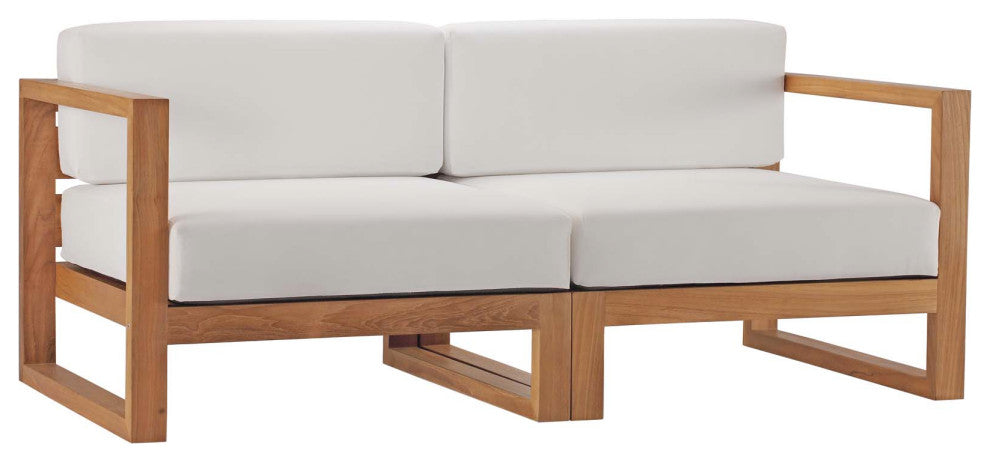 Upland Outdoor Patio Teak Wood 2-Piece Sectional Sofa Loveseat - Natural White