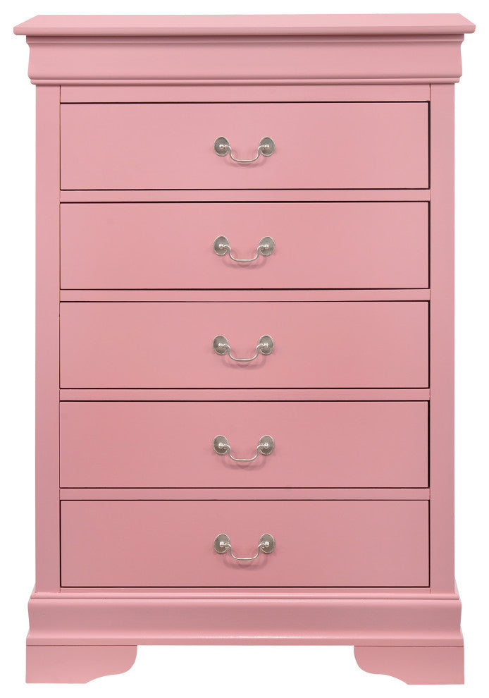 Louis Phillipe Pink 5 Drawer Chest of Drawers, 33, L. X 18, W. X 48, H.