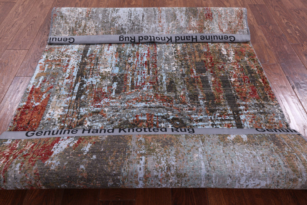 4' 0" X 6' 1" Modern Bridge Design Handmade Wool and Silk Rug Q8896