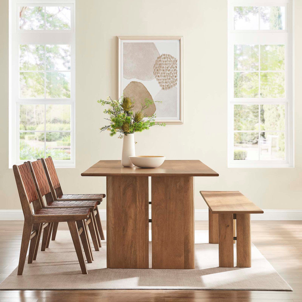 Amistad 86" Wood Dining Table and Bench 2 Piece Set - Walnut