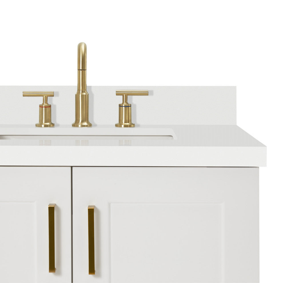 ARIEL Taylor 43" Right Offset Rectangle Sink White Vanity Quartz Top, No Mirror