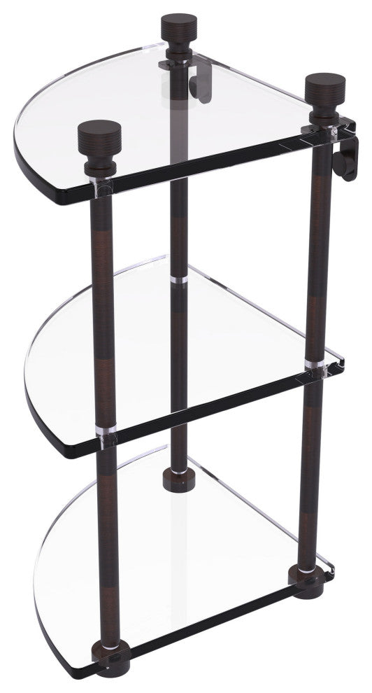 Foxtrot Three Tier Corner Glass Shelf, Venetian Bronze
