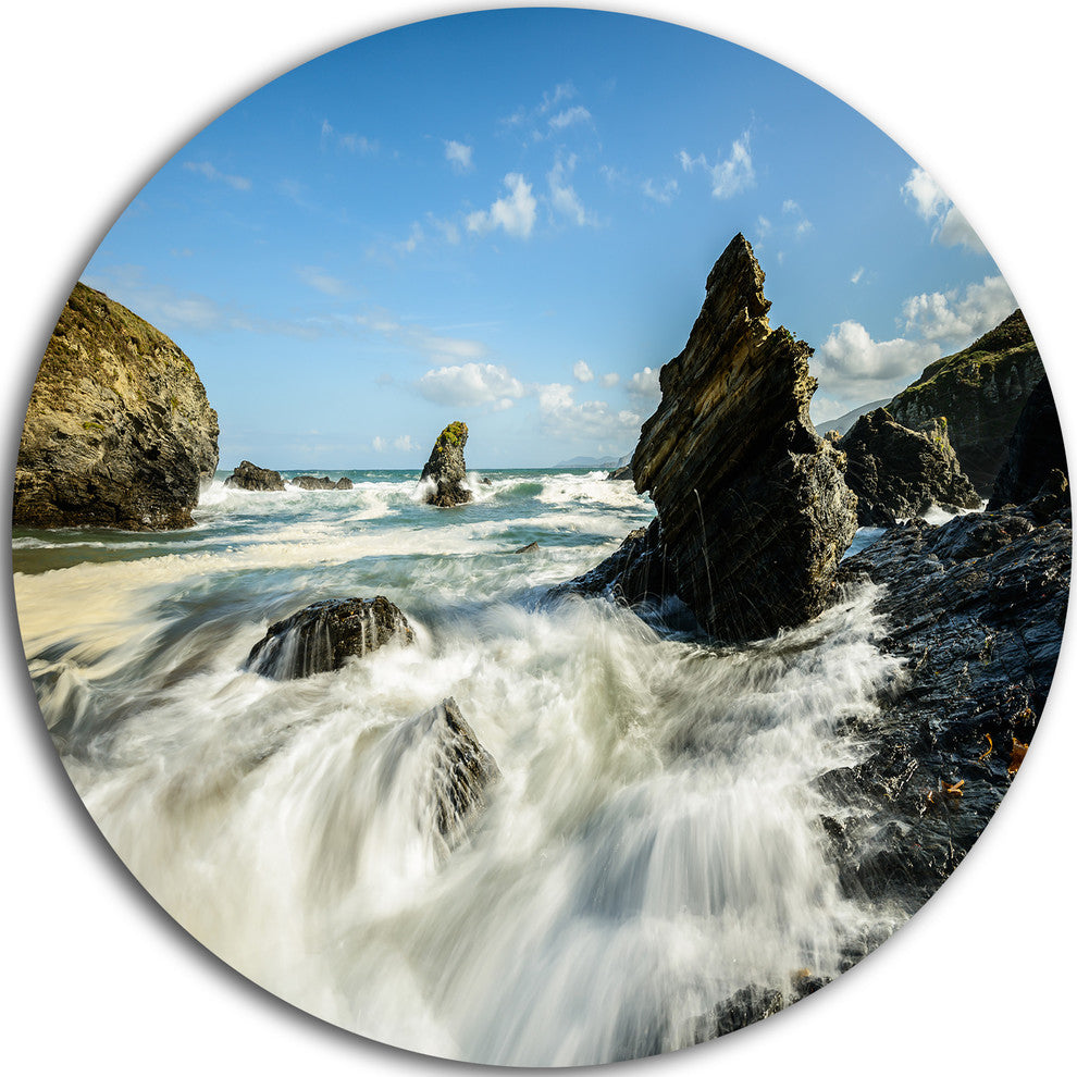 Roaring Atlantic Rocky Coast, Seascape Photo Disc Metal Wall Art, 11"