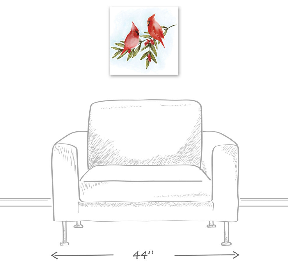 Two Cardinals On Leaves 3 16x16 Canvas Wall Art