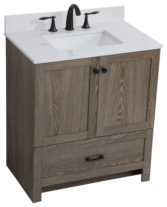 Home Living 30" Single Bathroom Vanity, Weathered Oak With Backsplash