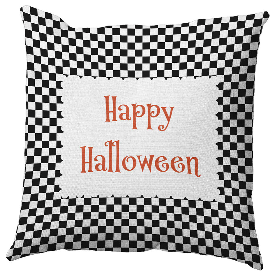 Happy Halloween Checks Accent Pillow, Black, 26"x26"