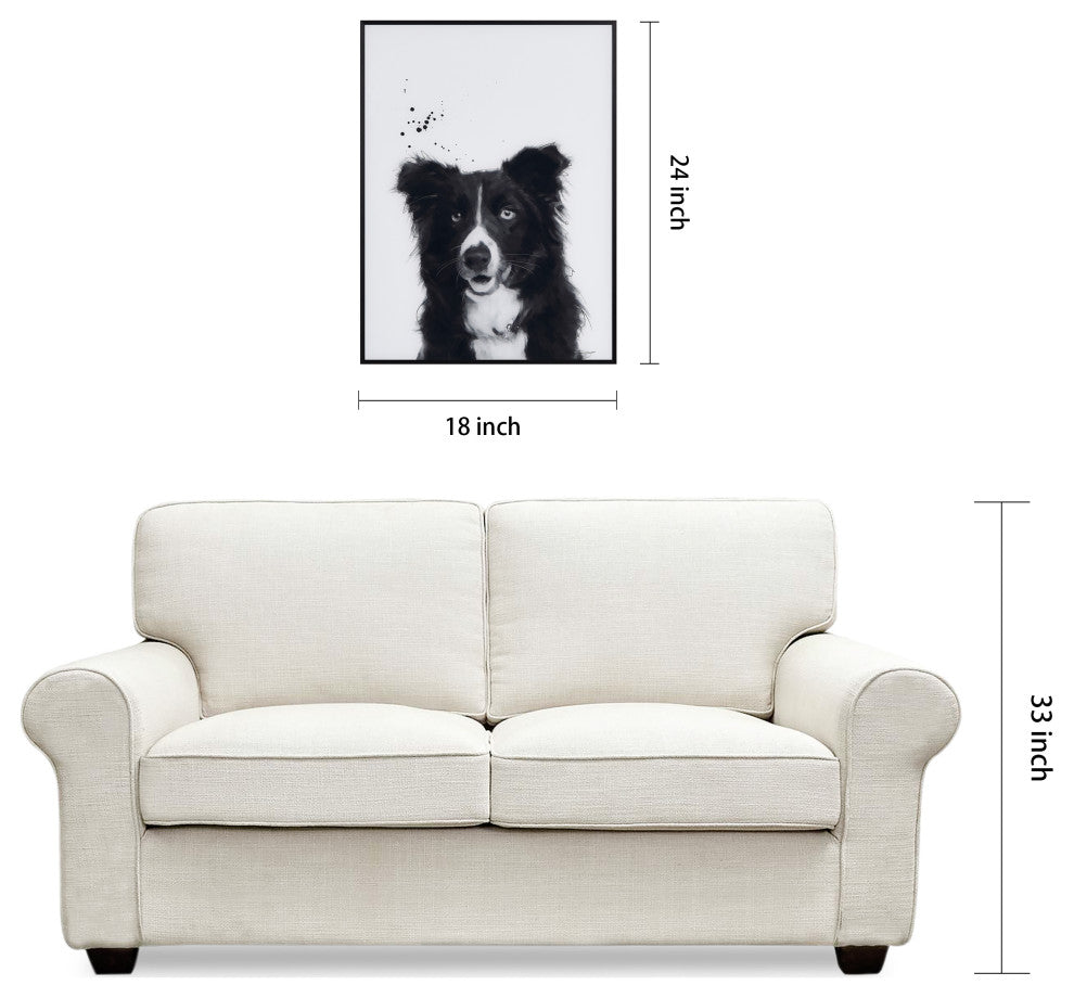 "Border Collie" Black and White Pet Art on Printed Glass with Anodized Frame