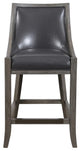 Elegant Gray Brown Faux Leather Bar Stool Counter Back Cushion Exposed Wood