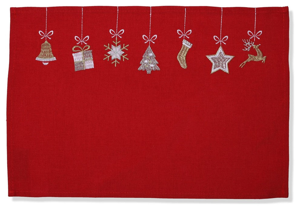 Hanging Christmas Ornaments Placemat  Red, Set of 2