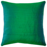 Sankara Silk Throw Pillows, 100% Genuine Silk, 16"x16", Emerald Green