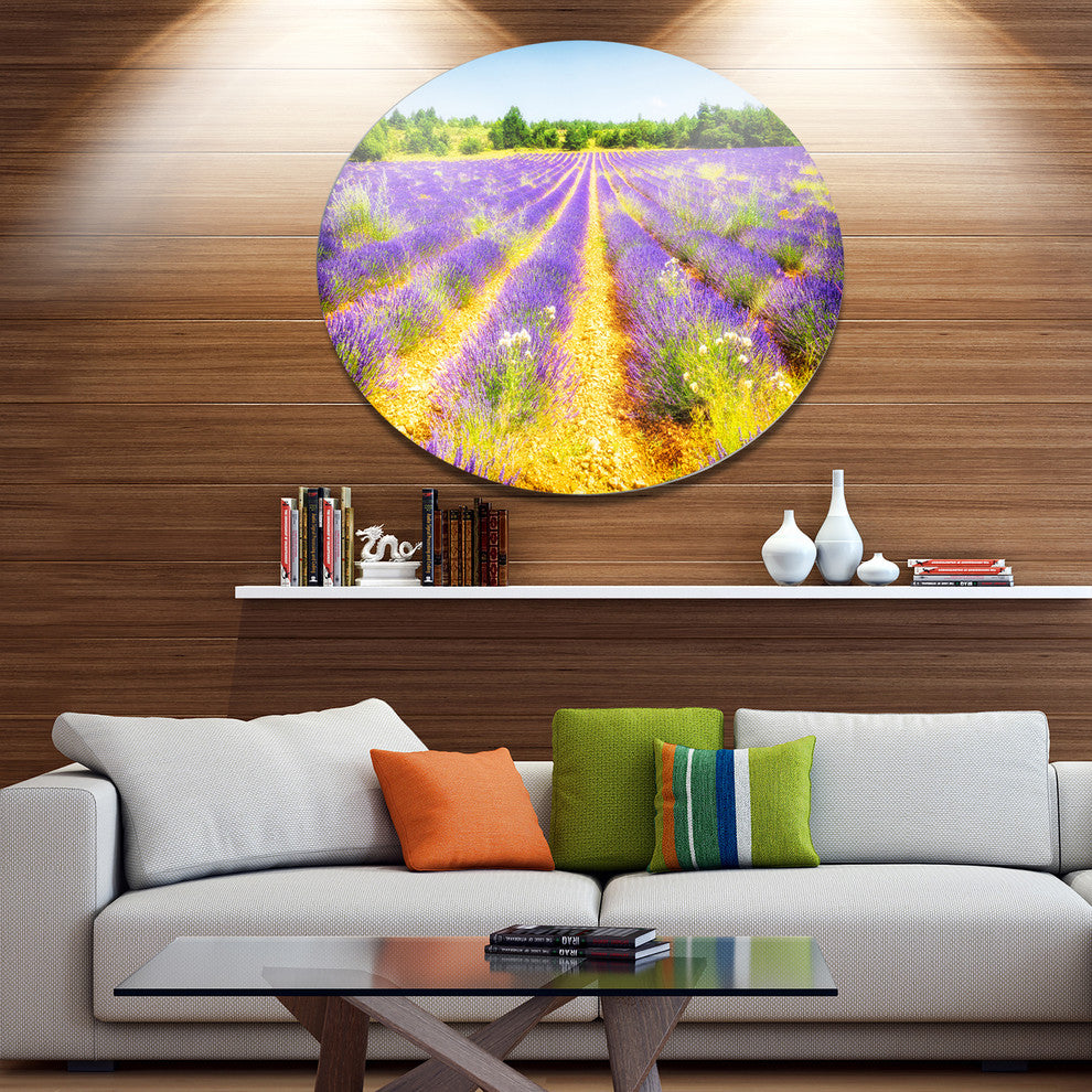 Fantastic Lavender Field Of France, Floral Disc Metal Artwork, 23"